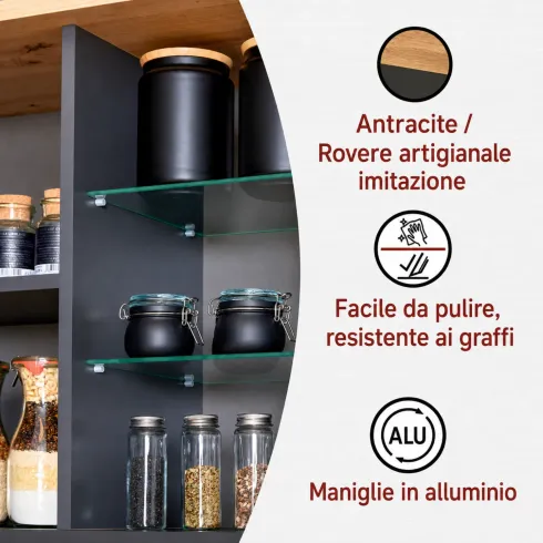Pensile Cucina Antracite Rovere con Ripiani in Vetro 2 Ante 130x33 cm