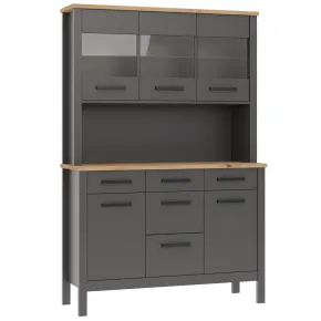 Credenza Vetrina con Ante Cassetti Ripiani in Legno Bianco Antracite