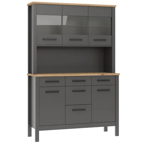 Credenza Vetrina con Ante Cassetti Ripiani in Legno Bianco Antracite