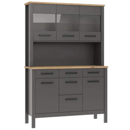 Credenza Vetrina con Ante Cassetti Ripiani in Legno Bianco Antracite