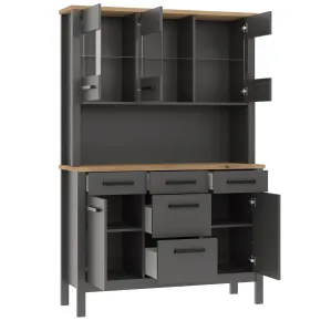 Credenza Vetrina con Ante Cassetti Ripiani in Legno Bianco Antracite 2