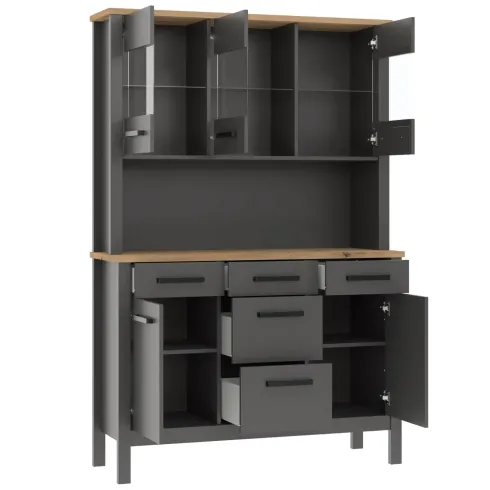 Credenza Vetrina con Ante Cassetti Ripiani in Legno Bianco Antracite