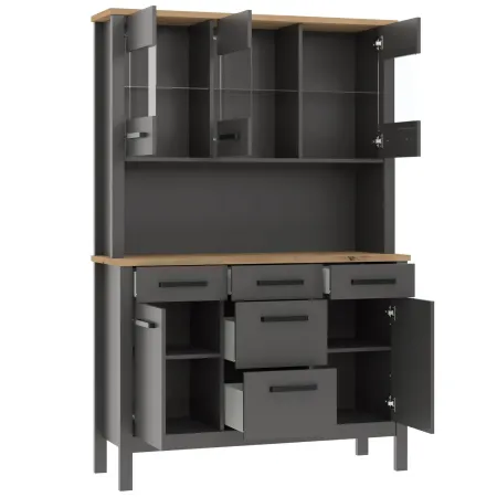 Credenza Vetrina con Ante Cassetti Ripiani in Legno Bianco Antracite