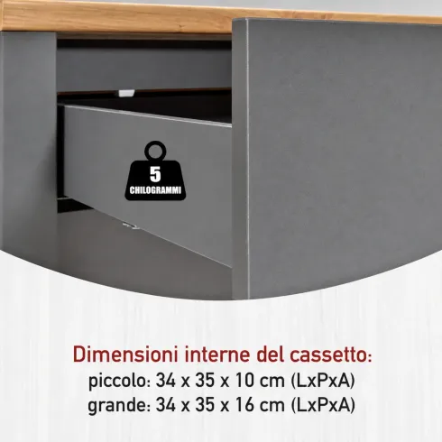 Credenza Vetrina con Ante Cassetti Ripiani in Legno Bianco Antracite