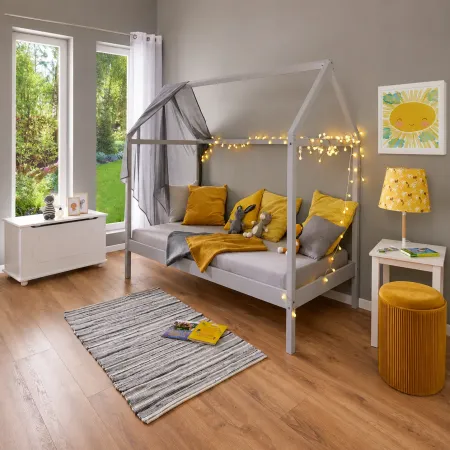 Letto singolo 90x200 cm Grigio con Tetto Doghe