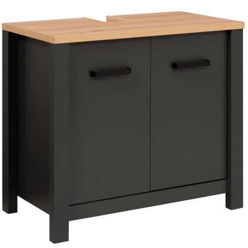 Mobile Bagno Sottolavabo 70 cm 2 Ante Antracite Rovere Idrorepellente