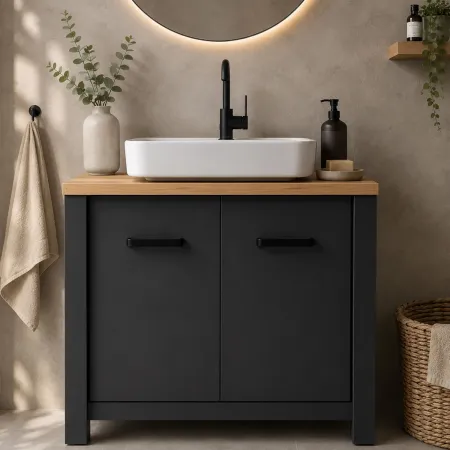 Mobile Bagno Sottolavabo 70 cm 2 Ante Antracite Rovere Idrorepellente