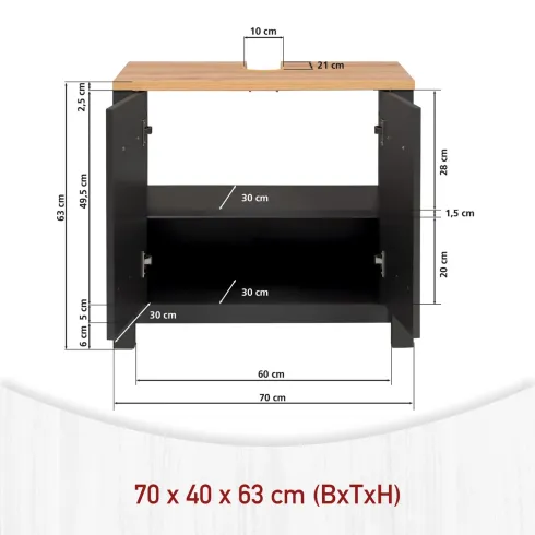 Mobile Bagno Sottolavabo 70 cm 2 Ante Antracite Rovere Idrorepellente