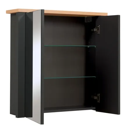 Pensile Bagno con Specchio Ripiani in Vetro Antracite Rovere Artisan