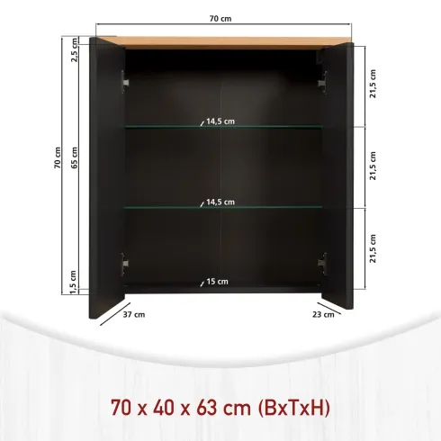 Pensile Bagno con Specchio Ripiani in Vetro Antracite Rovere Artisan