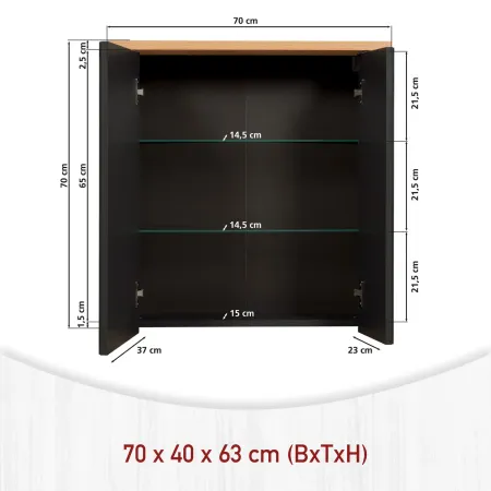 Pensile Bagno con Specchio Ripiani in Vetro Antracite Rovere Artisan