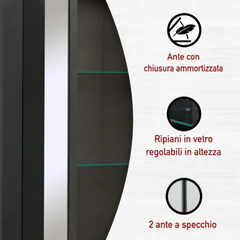 Pensile Bagno con Specchio Ripiani in Vetro Antracite Rovere Artisan