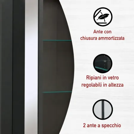 Pensile Bagno con Specchio Ripiani in Vetro Antracite Rovere Artisan