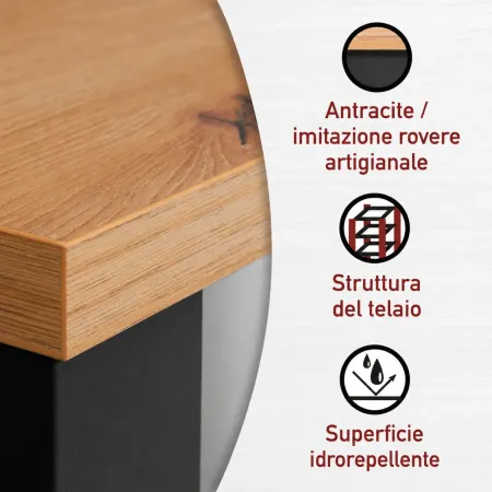Pensile Bagno con Specchio Ripiani in Vetro Antracite Rovere Artisan