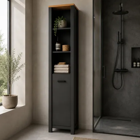Colonna Bagno Salvaspazio Ripiani Regolabile Anta Antracite Rovere