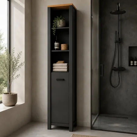 Colonna Bagno Salvaspazio Ripiani Regolabile Anta Antracite Rovere