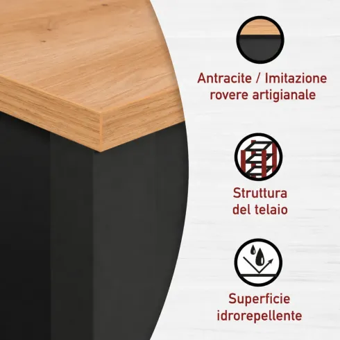 Colonna Bagno Salvaspazio Ripiani Regolabile Anta Antracite Rovere