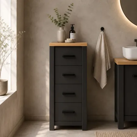Mobile Bagno Cassettiera 4 Cassetti Salvaspazio Antracite Rovere