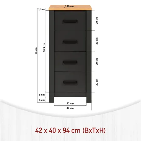 Mobile Bagno Cassettiera 4 Cassetti Salvaspazio Antracite Rovere