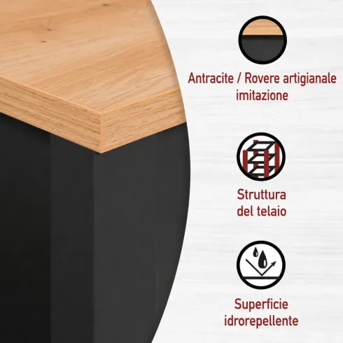 Mobile Bagno Cassettiera 4 Cassetti Salvaspazio Antracite Rovere