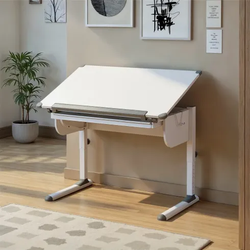 Kit Scrivania Blu Tavolo da Disegno Inclinabile in Legno Pino Cameretta Bambino