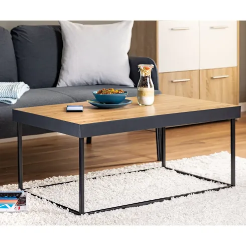 Tavolino Basso da Caffe Tavolo con in Legno MDF Struttura Metallo Nero