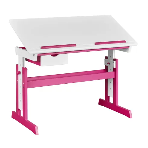 Scrivania per Bambini Regolabile con Cassetto in Legno Bianco Rosa
