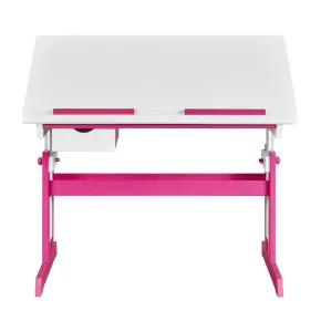 Scrivania per Bambini Regolabile con Cassetto in Legno Bianco Rosa 2