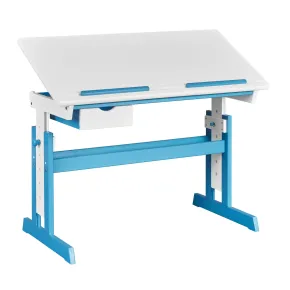 Scrivania per Bambini Regolabile con Cassetto in Legno Bianco Blu