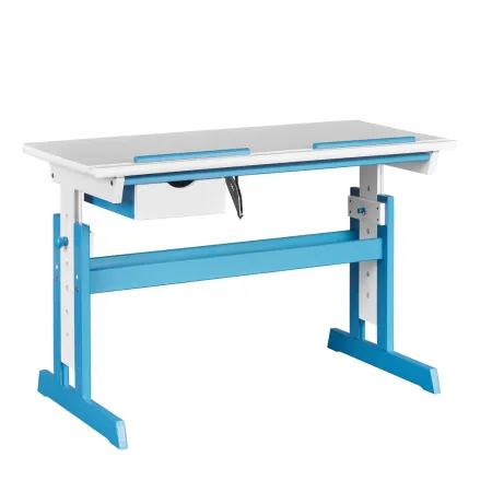 Scrivania per Bambini Regolabile con Cassetto in Legno Bianco Blu