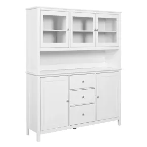 Credenza con Vetrina 5 Ante 3 Cassetti in Legno Bianco da Soggiorno