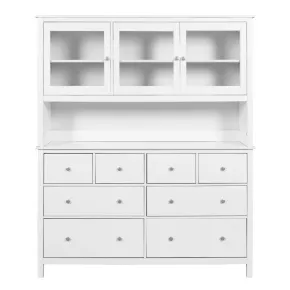 Credenza da Soggiorno 3 Ante 8 Cassetti con Vetrina in Legno Bianco 2