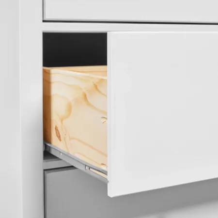 Credenza da Soggiorno 3 Ante 8 Cassetti con Vetrina in Legno Bianco