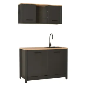 Mobile Cucina Modulare con Pensile e Sottolavello Antracite Rovere