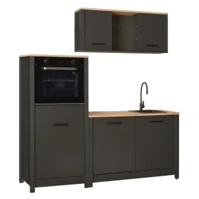 Mobile Cucina con Pensile Sottolavello Colonna Modulare Antracite Rovere
