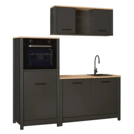 Mobile Cucina con Pensile Sottolavello Colonna Modulare Antracite Rovere