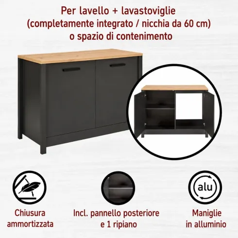 Mobile Cucina con Pensile Sottolavello Colonna Modulare Antracite Rovere