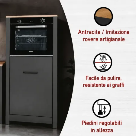 Mobile Cucina con Pensile Sottolavello Colonna Modulare Antracite Rovere