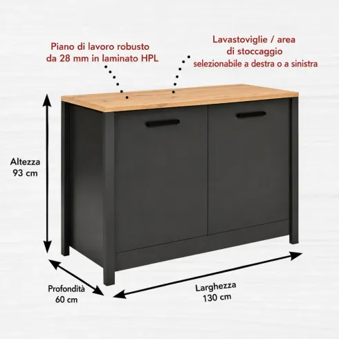 Mobile Cucina con Pensile Sottolavello Colonna Modulare Antracite Rovere