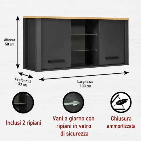 Mobile Cucina con Pensile Sottolavello Colonna Modulare Antracite Rovere