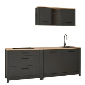 Mobile Cucina con Base Piano cottura Pensile Sottolavello Antracite Rovere