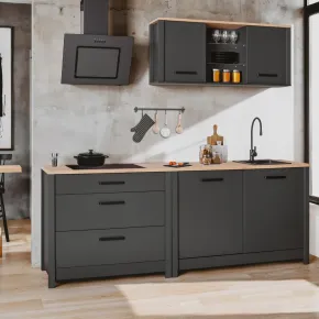 Mobile Cucina con Base Piano cottura Pensile Sottolavello Antracite Rovere 2