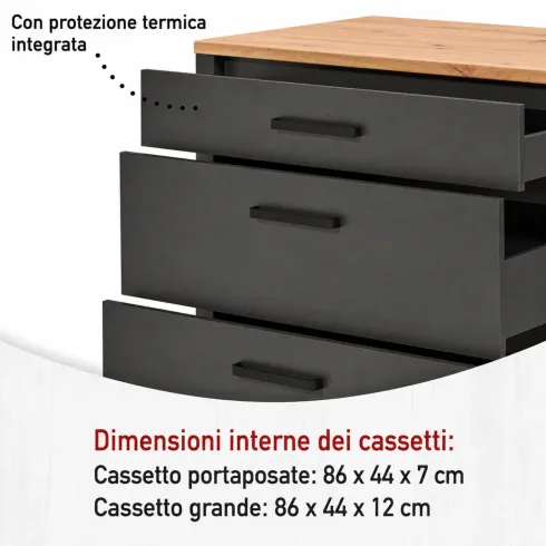 Mobile Cucina con Base Piano cottura Pensile Sottolavello Antracite Rovere
