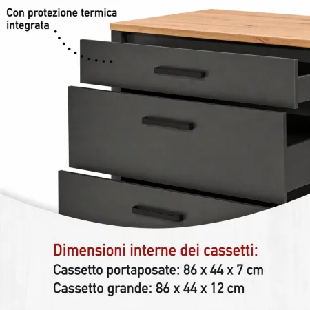 Mobile Cucina con Base Piano cottura Pensile Sottolavello Antracite Rovere