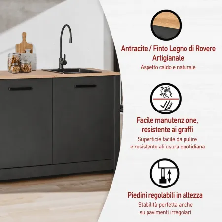 Cucina Modulare Sottolavello Mobile Pensile Colonna Antracite Rovere