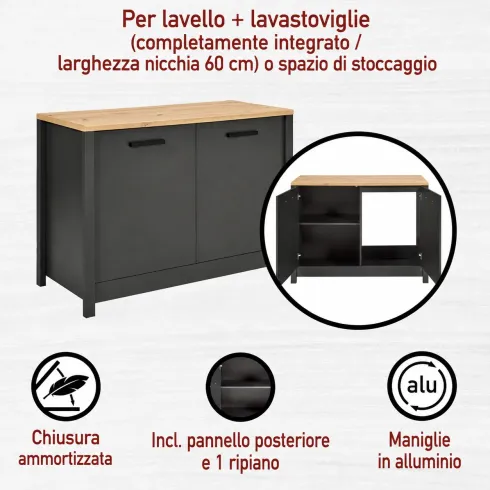 Cucina Modulare Sottolavello Mobile Pensile Colonna Antracite Rovere
