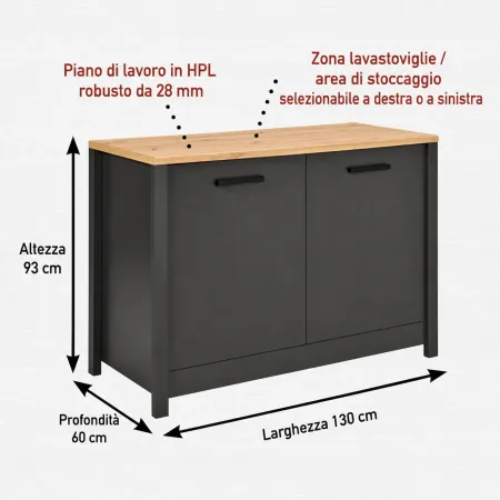 Cucina Modulare Sottolavello Mobile Pensile Colonna Antracite Rovere