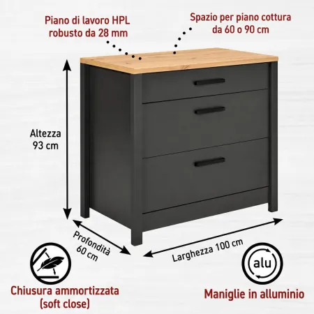 Cucina Modulare Sottolavello Mobile Pensile Colonna Antracite Rovere