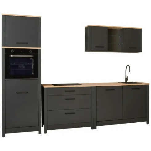 Cucina Modulare 300 cm Antracite Rovere Mobili Colonna 2 Pensili