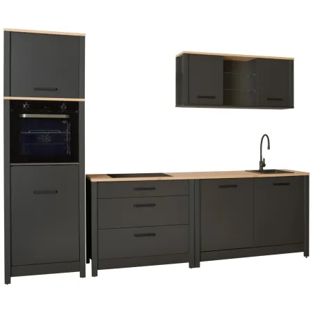 Cucina Modulare 300 cm Antracite Rovere Mobili Colonna 2 Pensili